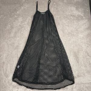 Black Polyester Mesh Knee Length Cover Up Size S Swim Beach See Through Y2K Heat